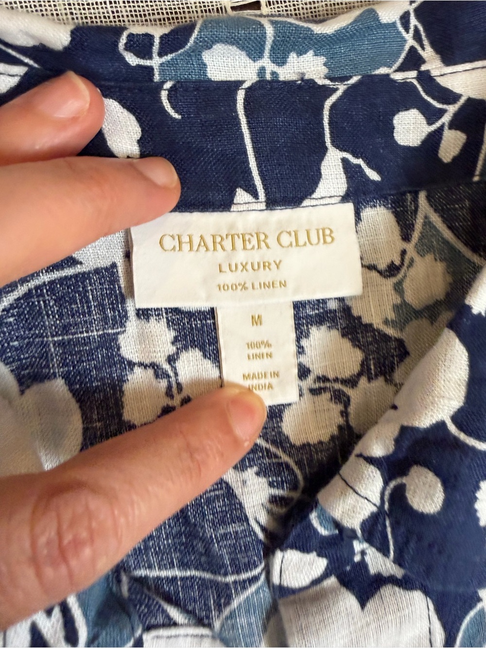 Charter Club Navy and White Floral Button-Front Swing Coverup medium 100% linen - Picture 10 of 14
